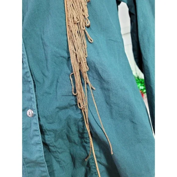 I Love Cowboys Out West Country Western Shirt Tassels Embroidered Button Up Med - Picture 3 of 14